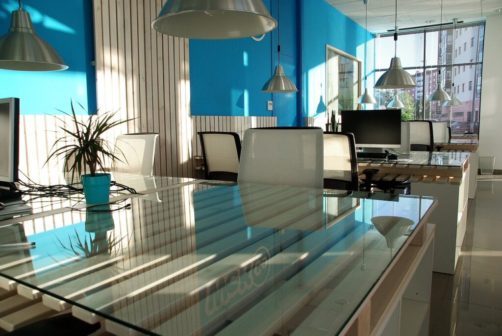 Photo-Pristine modern office lobby, exemplifying the high standards achievable with Whelca Cleaning Services.